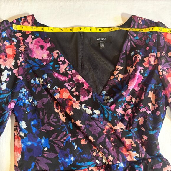 GUESS Multicolor Floral Long-Sleeve Wrap Dress - Size 6 - Picture 4 of 13